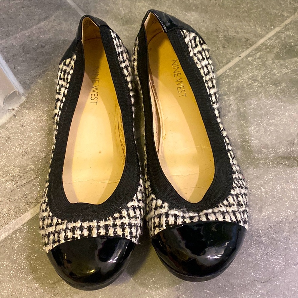 NINE WEST SIZE 6 BALLET FLATS HOUNDSTOOTH PATTERN LIKE NEW COMFY